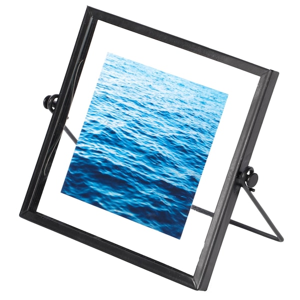 Fabulaxe Modern Metal Floating Tabletop Square Photo Picture Frame w/Glass Cover and Easel Stand, Black 4 x 4 QI004066.BK.S - main